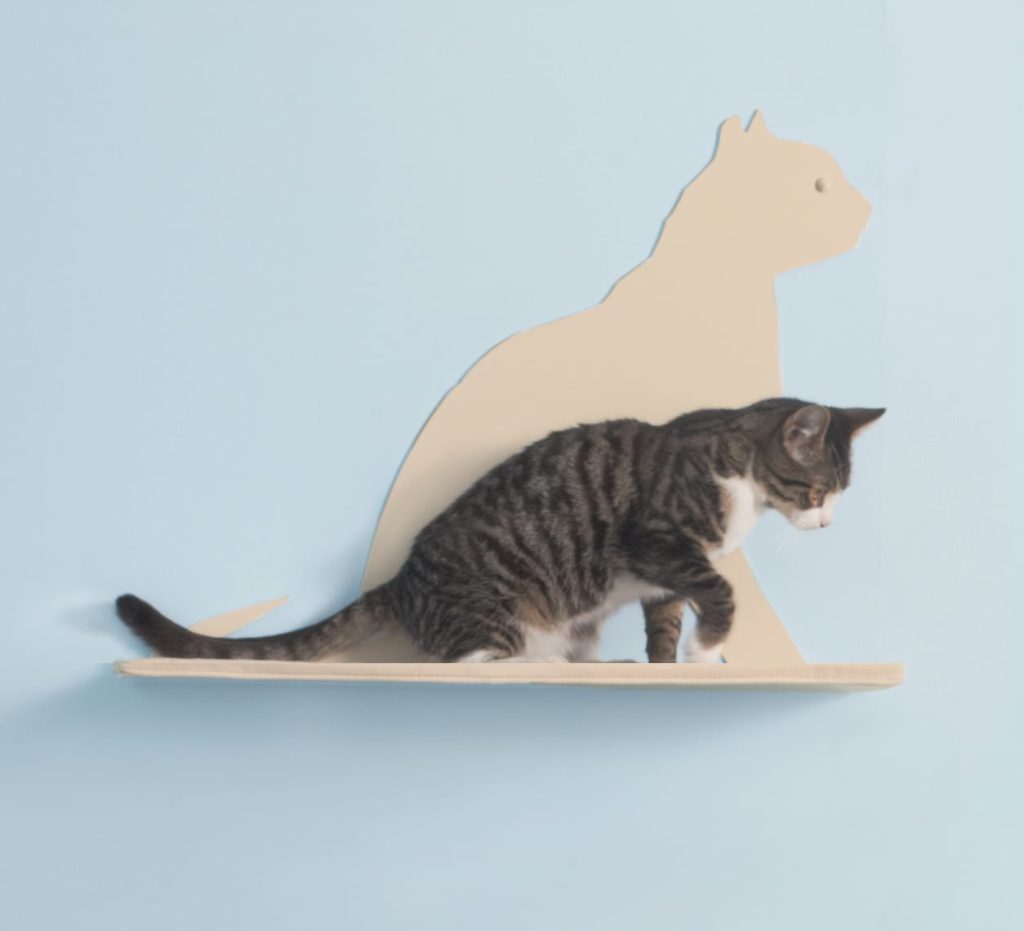 Cat Silhouette Cat Shelves Gaze Off-White