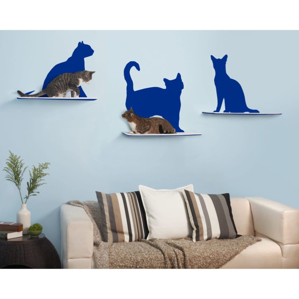 Cat Silhouette Cat Shelves Blue