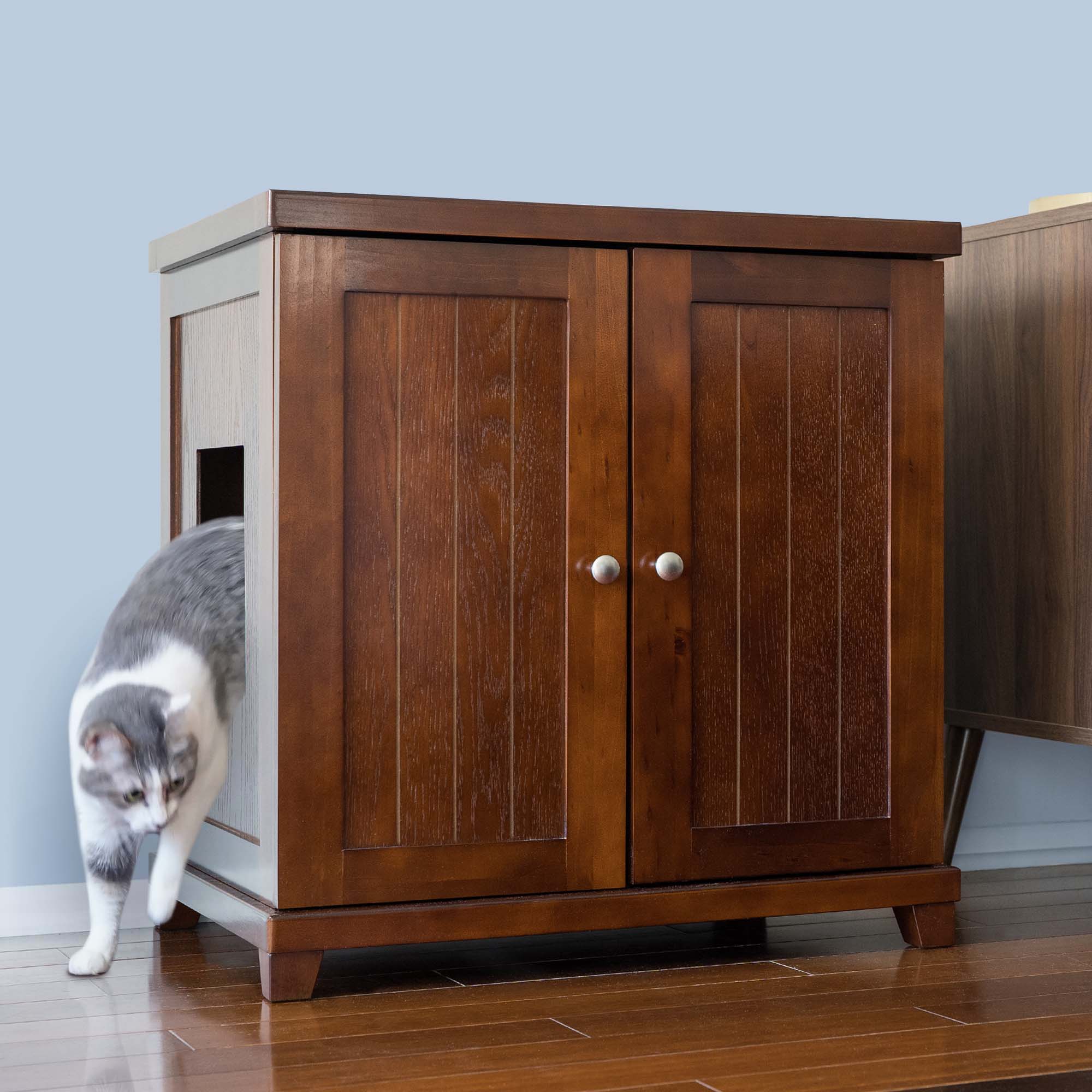 Refined Cat Litter Box Deluxe, Wooden Litter Box Cabinet
