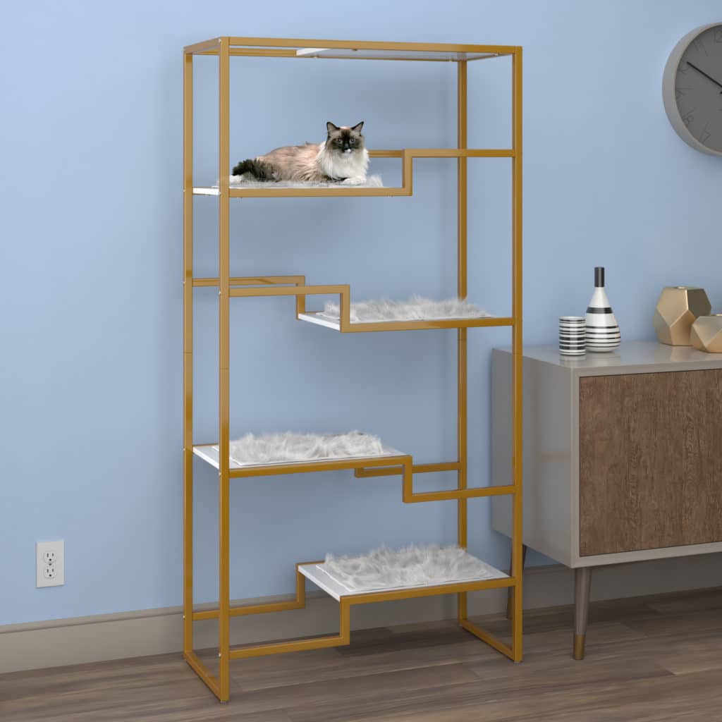 GOLD METAL FRAME CAT CONDO TREE TOWER