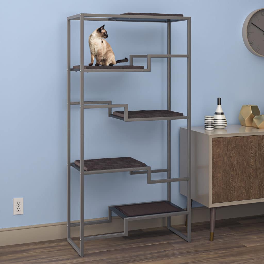 GREY METAL FRAME CAT CONDO TREE TOWER