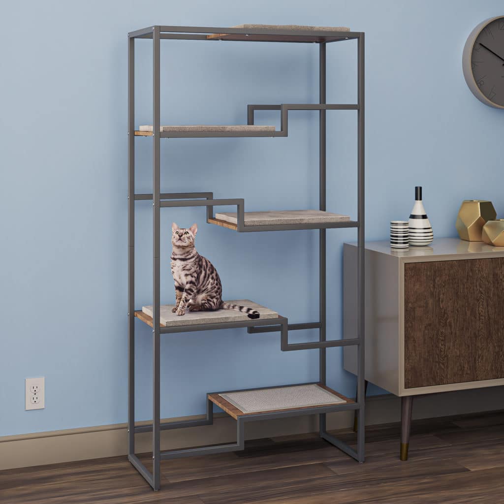 GREY METAL FRAME CAT CONDO TREE TOWER