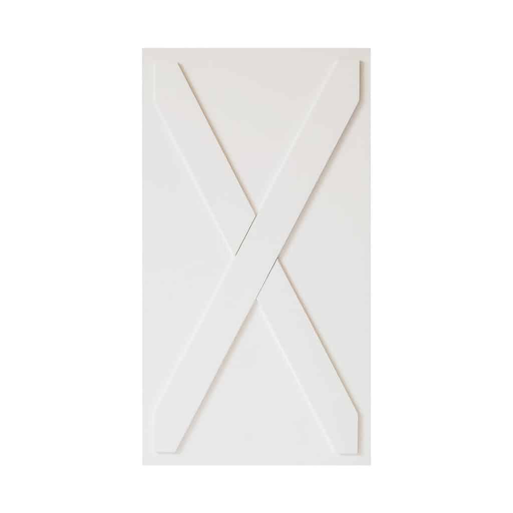 Deluxe white rectangular door with a raised X pattern formed by two diagonal panels on the front.