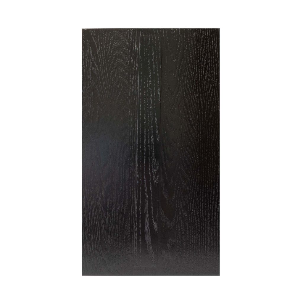 Rectangular black wooden plank with visible wood grain, on a plain white background.