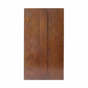 Rectangular wooden plank with mid-brown finish and visible wood grain on a plain white background.