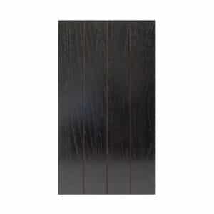 A black wooden front panel with visible grain and three narrow grooves, shown vertically against a white background.