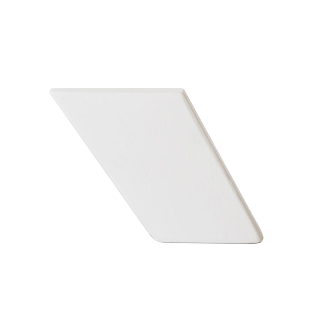 White rectangular object with one angled corner on a white background, resembling the Feet Midc Wh Edited cat comfort product.