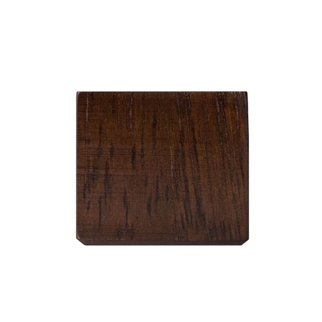 A square piece of dark brown mahogany wood with distinct grain patterns on a plain white background.