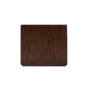 A square piece of dark brown mahogany wood with distinct grain patterns on a plain white background.