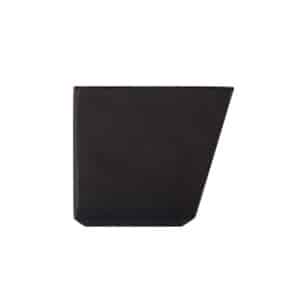 Black, asymmetrical trapezoid-shaped litter box with a dark espresso finish on a plain white background.