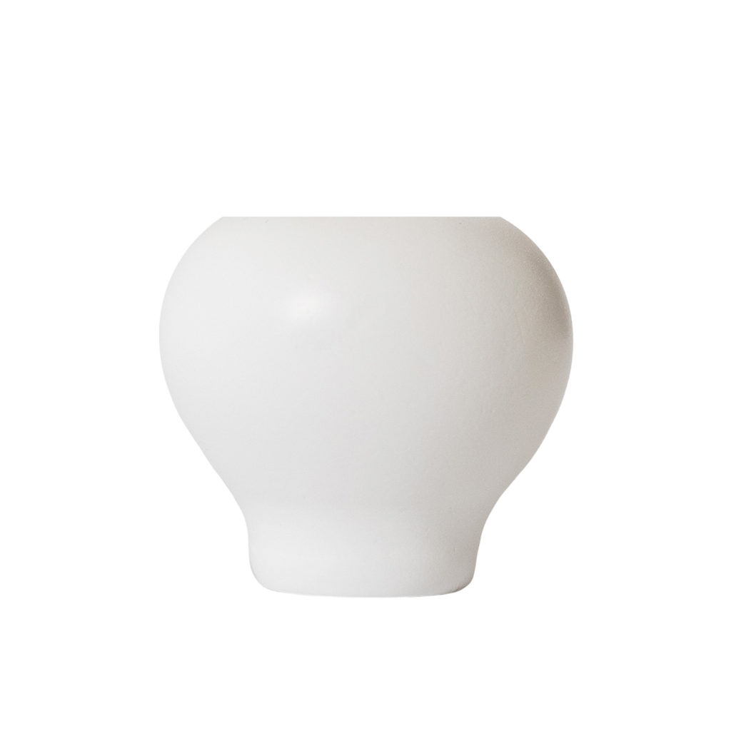 Deluxe round matte white ceramic vase with wide body and narrow base, designed for elegant modern interiors.