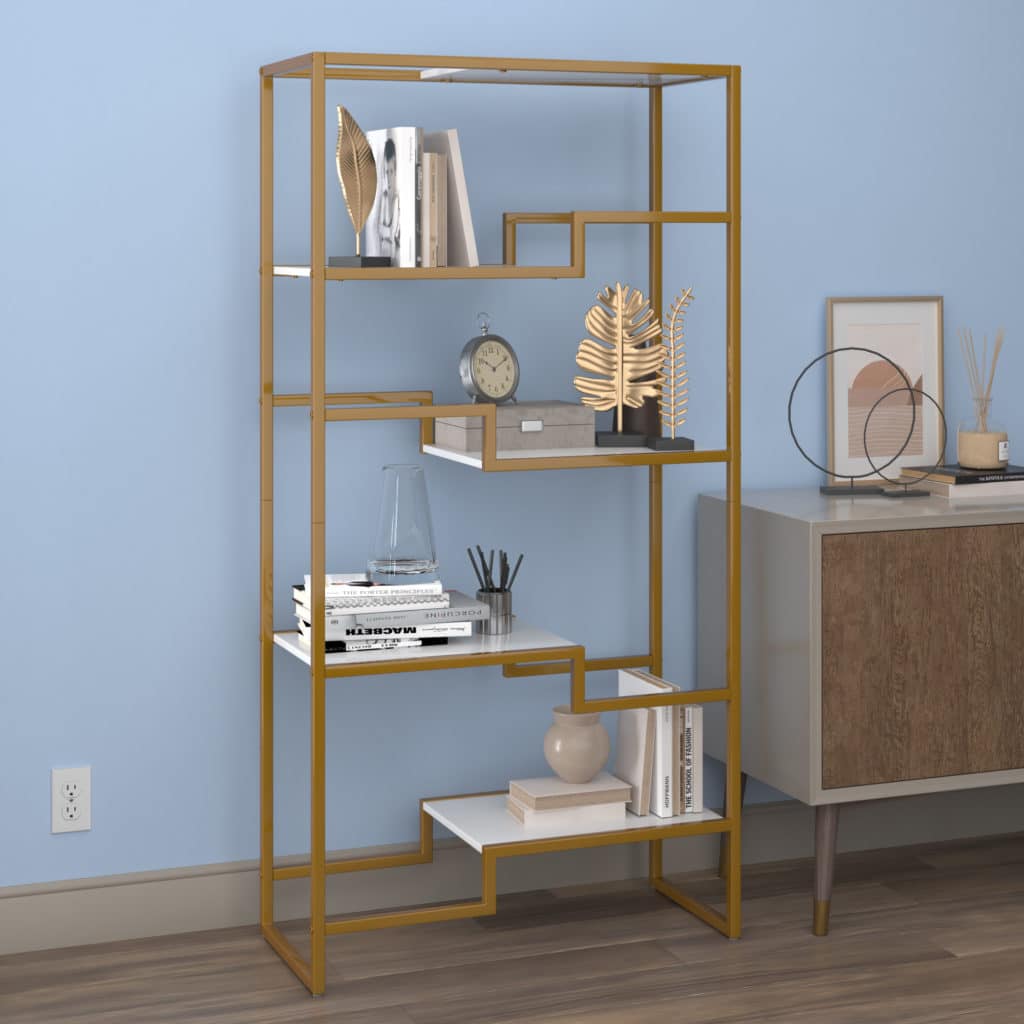 Gold Frame White Platform Bookshelf
