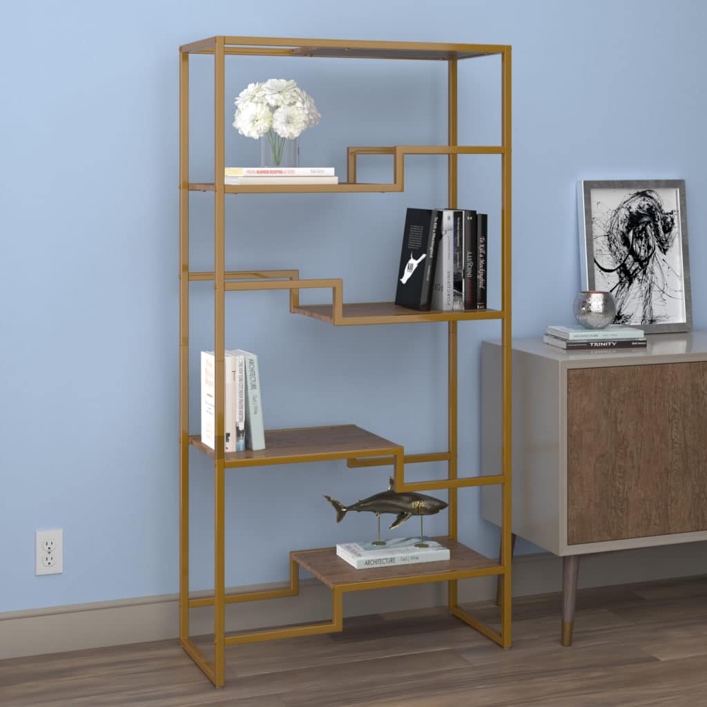Gold Frame Walnut platforms bookcase