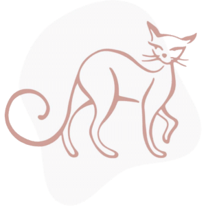 cat-image-1 Minimalist line drawing of a cat with a long, curled tail, upright ears, and alert expression on a light background.