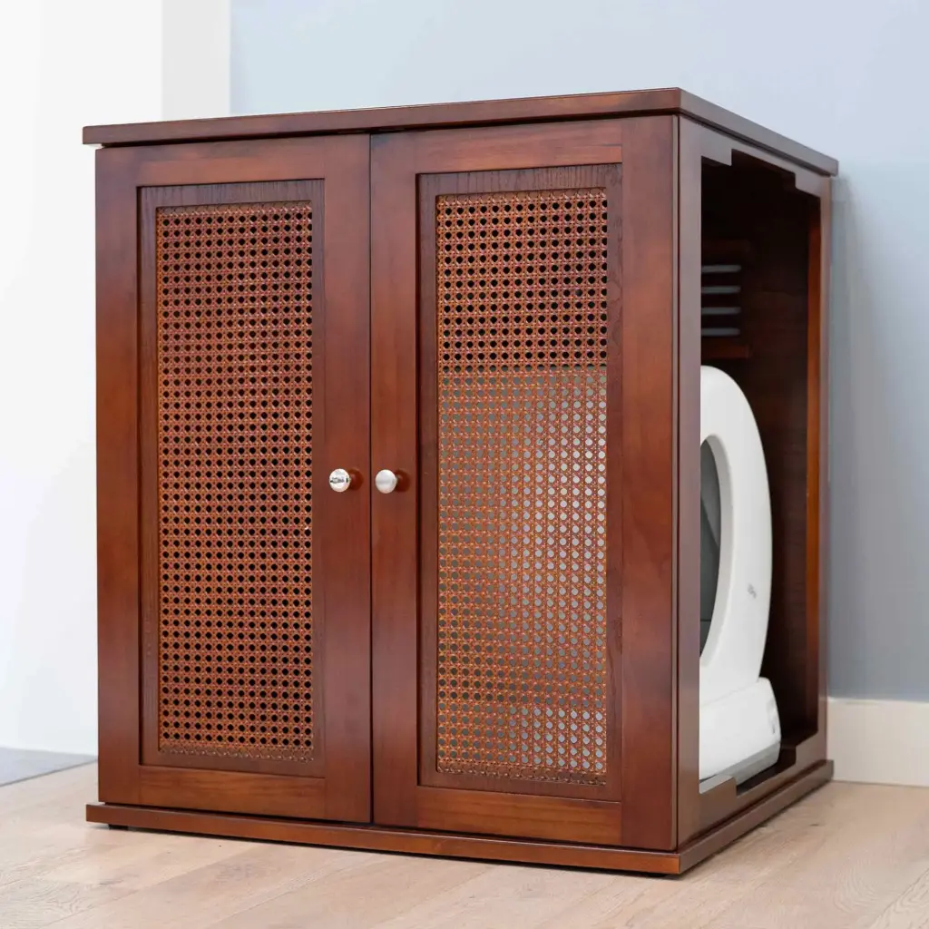 Refined Self Cleaning Litter Box - Mahogany Cane Weave