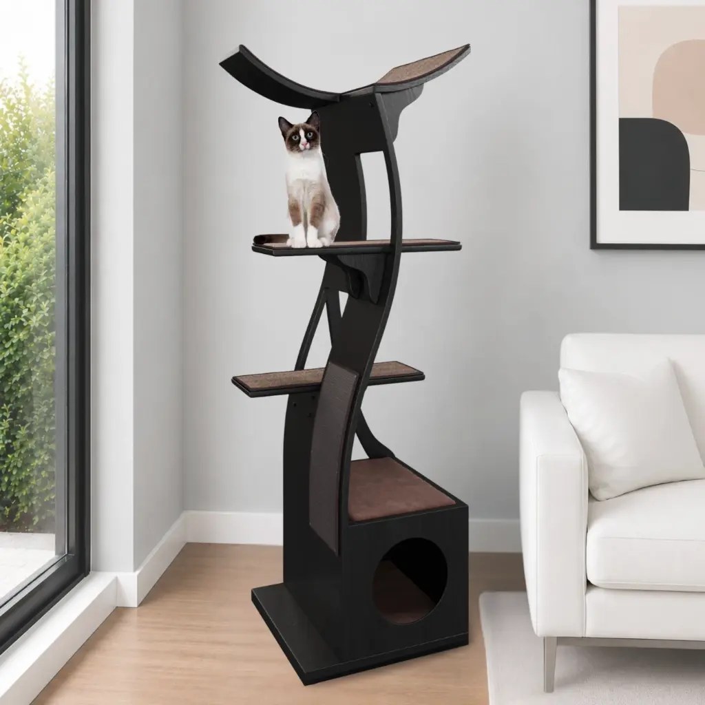 Lotus Cat Tower in ebony